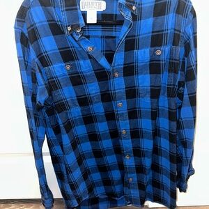 Duluth Trading Co Men's Blue and Black Plaid Shirt